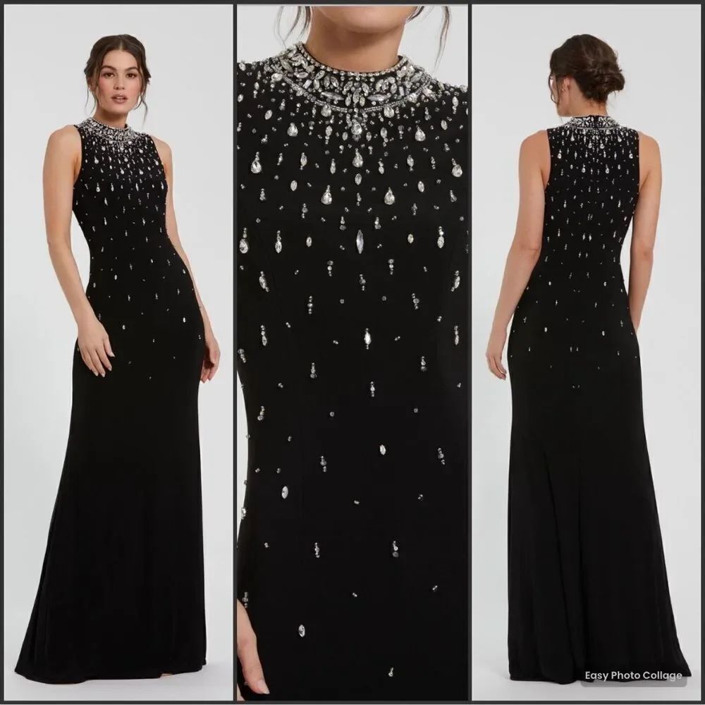 MAC DUGGAL 2260 Black High Neck Sleeveless Beaded Jersey Fitted Gown